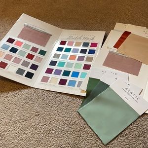 Various Azazie and David’s Bridal swatches
